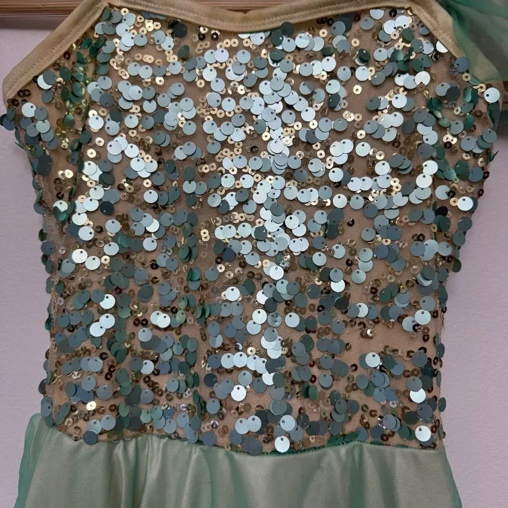 Dansco Mint Green and Gold Sequin Ballet Dance Costume size MC